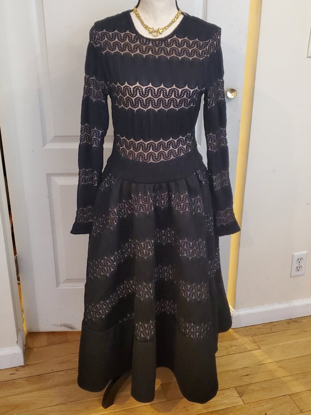 Maje Relane black knit & lace fit & flare dress sz T3 (US 8/M)